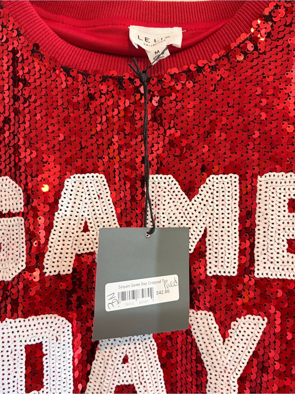 NWT Le Lis Red Sequin "Game Day" Tee - Picture 3 of 8